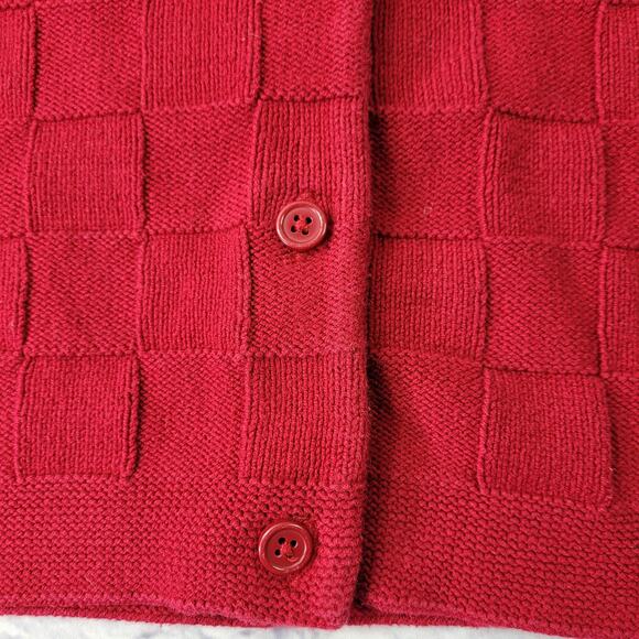 Gymboree Girl's Red Basketweave Button Front Sweater Holiday Pom Poms sz Small - Picture 5 of 10